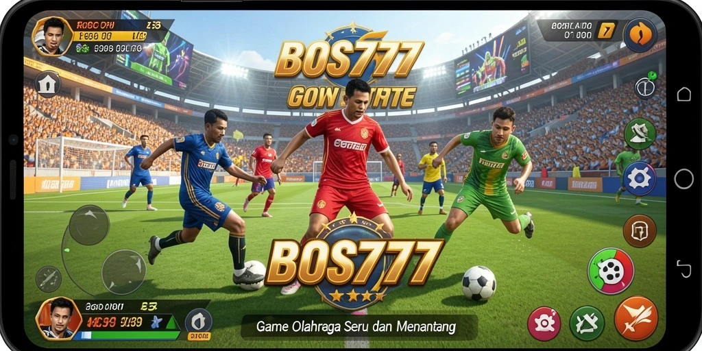 Screenshot gameplay menunjukkan aksi mendebarkan di lapangan olahraga.