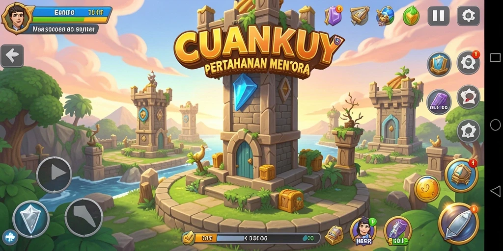 Screenshot gameplay CUANKUY menampilkan strategi pertahanan menara yang mendalam dan seru.