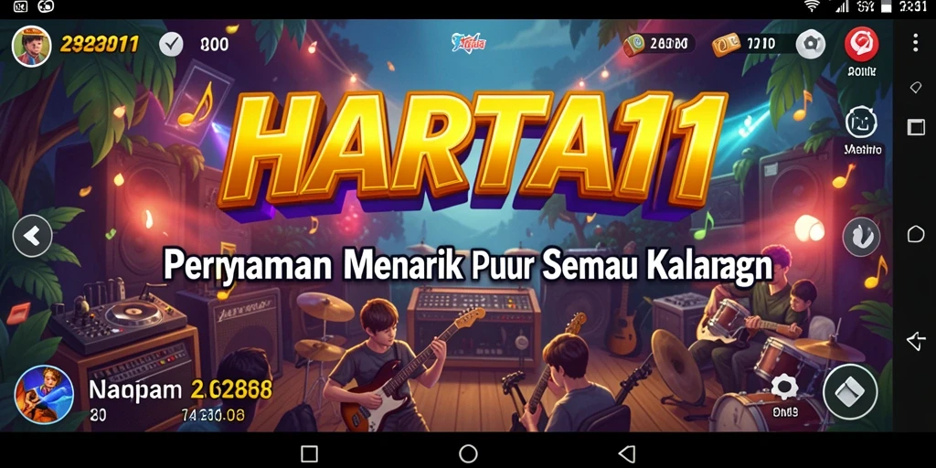 Tangkapan layar gameplay HARTA11 menampilkan pemain yang asyik bermain musik.