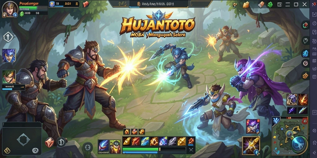 Screenshot utama HUJANTOTO menampilkan aksi pertempuran yang seru dan dinamis.