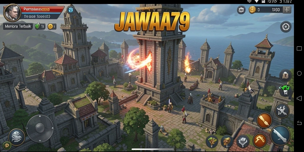 Screenshot JAWARA79 menunjukkan aksi pertahanan menara yang mendebarkan.