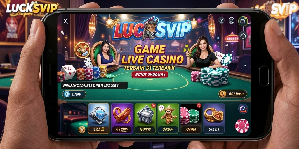 Screenshot gameplay LUCKSVIP yang menampilkan dealer profesional dan atmosfer kasino langsung.