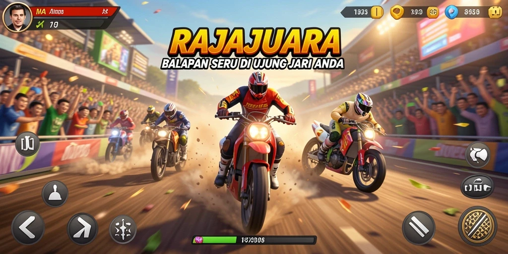 Screenshot utama gameplay RAJAJUARA yang menampilkan suasana balap yang mendebarkan.
