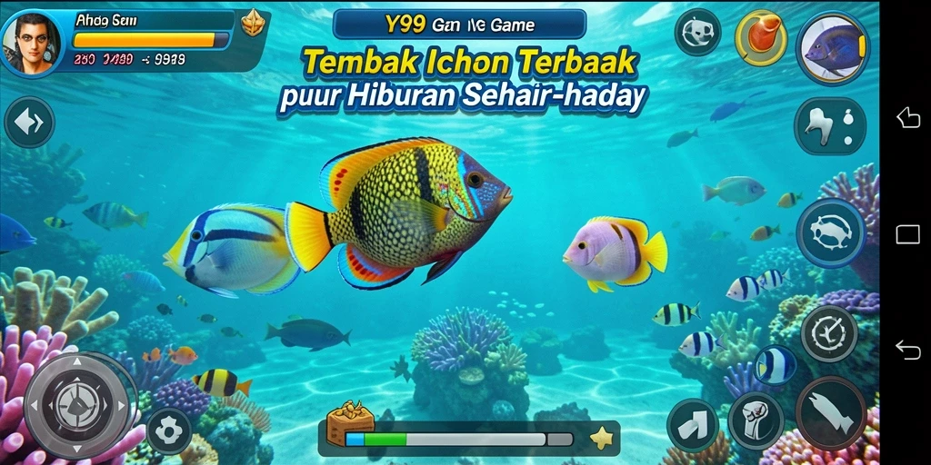 Tampilan gameplay seru Y89 saat menembak ikan di lautan.