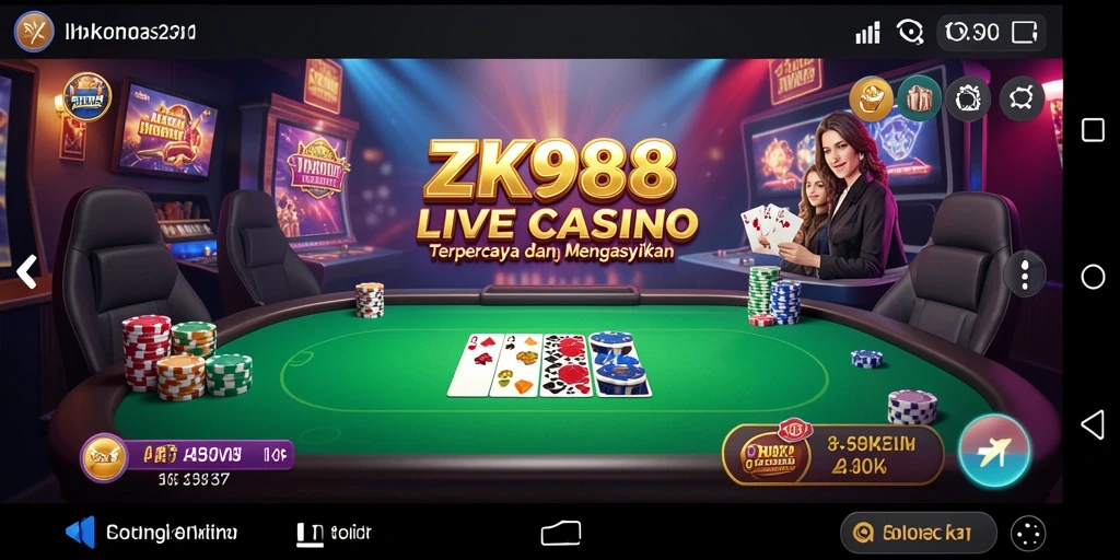 Screenshot gameplay ZK988 yang menampilkan dealer langsung di kasino.